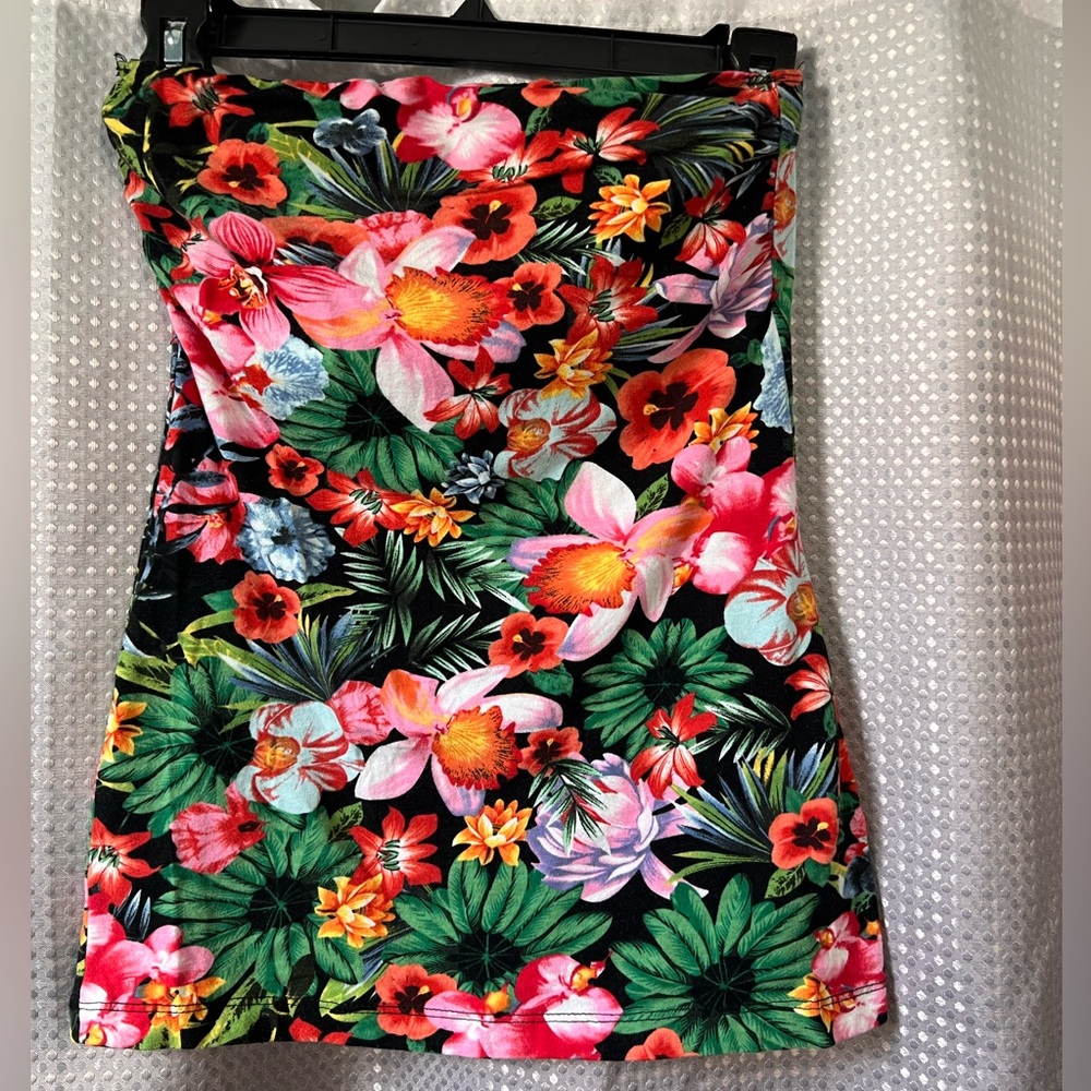Ambiance Apparel Tube Top Tropical Flowers Juniors Small